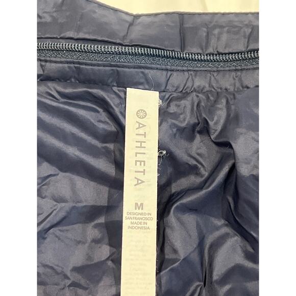 Athleta Black/Blue Puffer Jacket Women's Size M Removeable Hood Inside Pockets - Picture 7 of 11